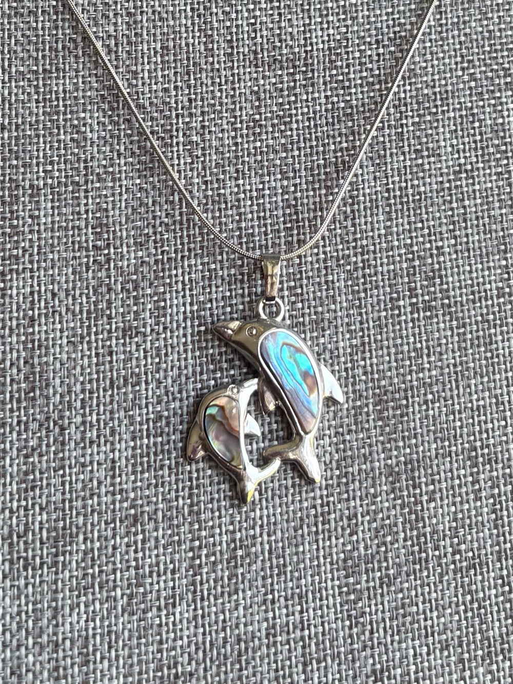 Dolphin Abalone Crystal Pendant With 18 Inch Stainless Steel Necklace